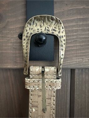 Women's Beige Textured Leather Belt - Neutral Fashion Accessory